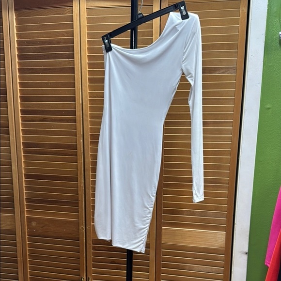 FASHION NOVA.  Elegant White Ruched Dress - Picture 6 of 8